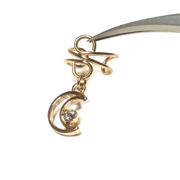 Moon Charm Double Wire Ear Cuff Wrap Earring - Picture 3 of 5